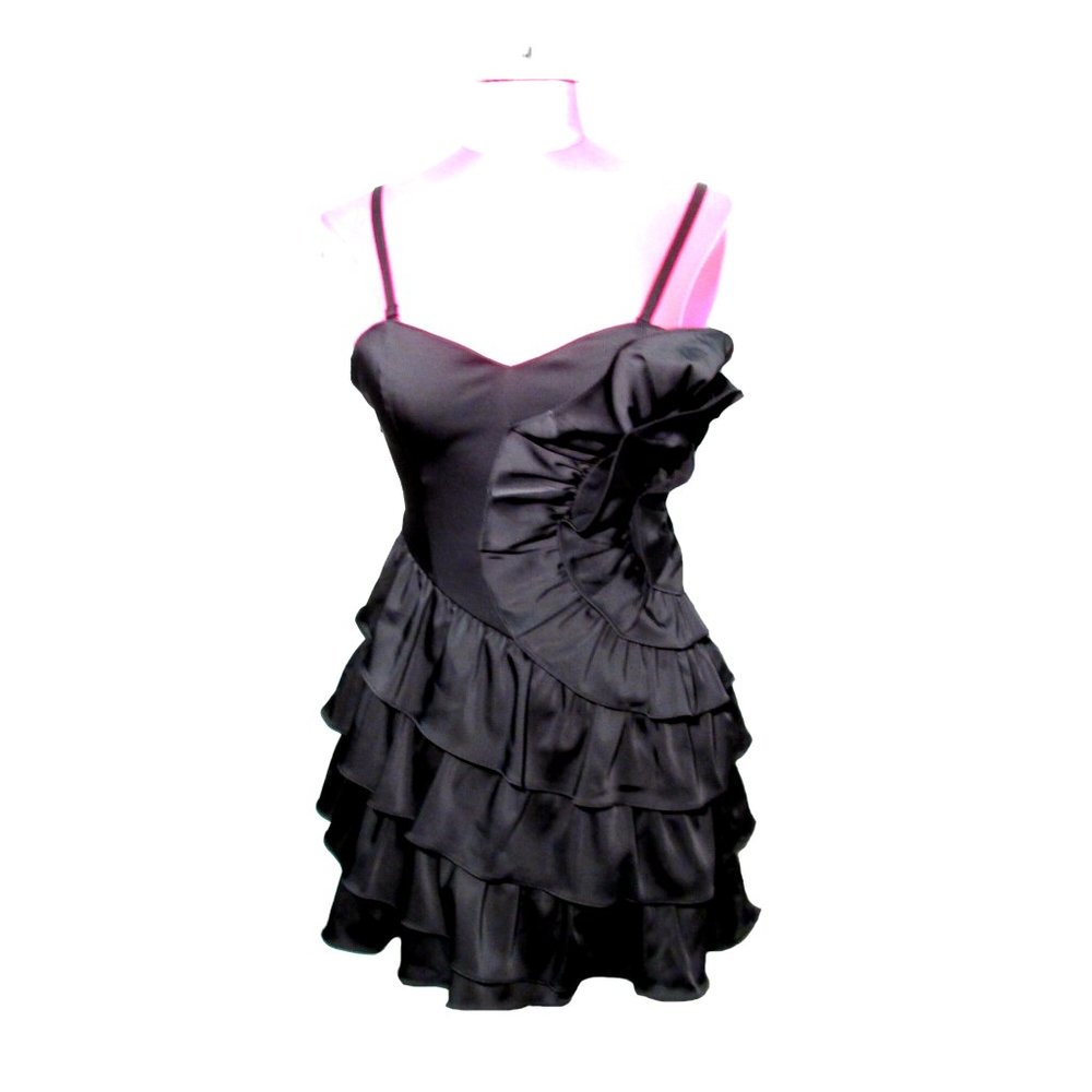 KLD Black Stretch Ruffled Mini Dress Size M